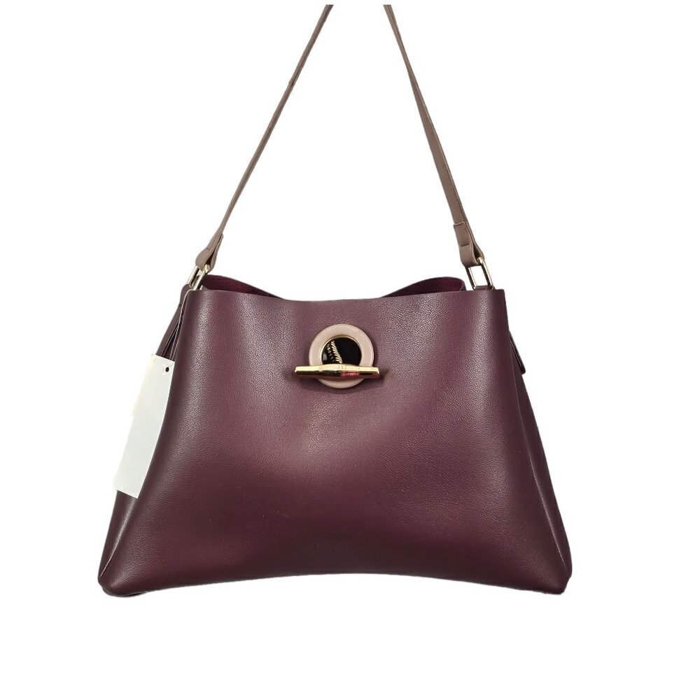 Burgundy Shoulder Bag Faux Leather Two Piece Handbag Set